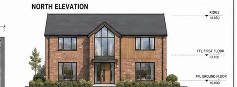 North elevation drawing of the generated building